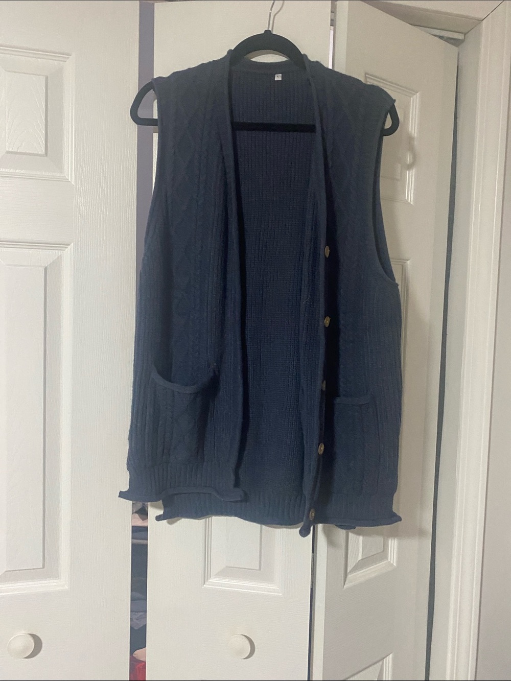 Navy Blue Knit Button-Up Vest